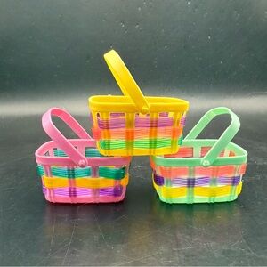 VTG 1991 Spearhead Ind Plastic Mini Woven Pink & Green Easter Baskets Lot Of 3